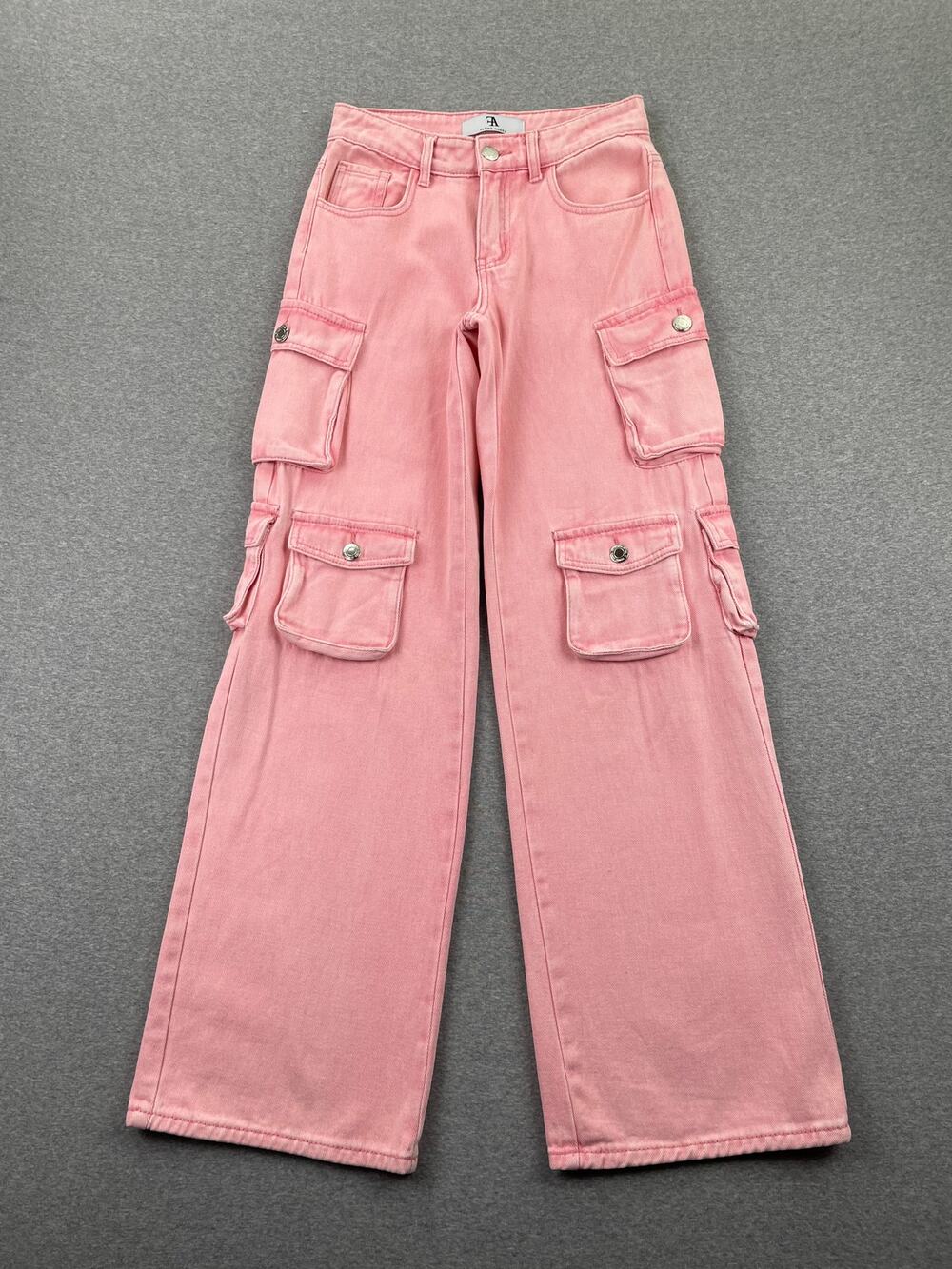 Flying Angel High-Rise Baggy Cargo Jeans Size 1/25 Pink Loose Fit Wide Leg